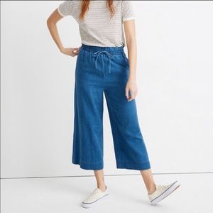 Madewell Indigo smocked huston pull-on crop pants